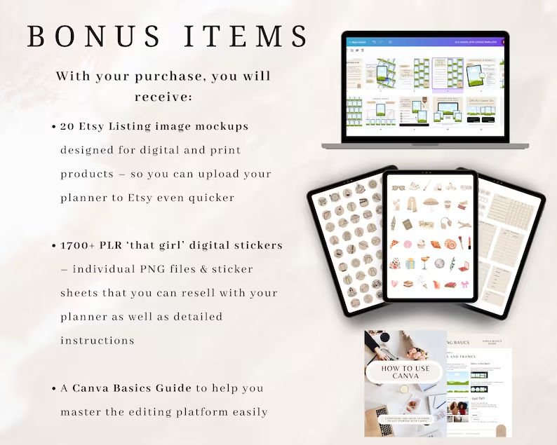 Ultimate PLR Digital Planner Bundle, 70+ Pages Editable Canva Template, Commercial Use Daily Weekly Monthly Planner, Digital Stickers DIY - Image 8