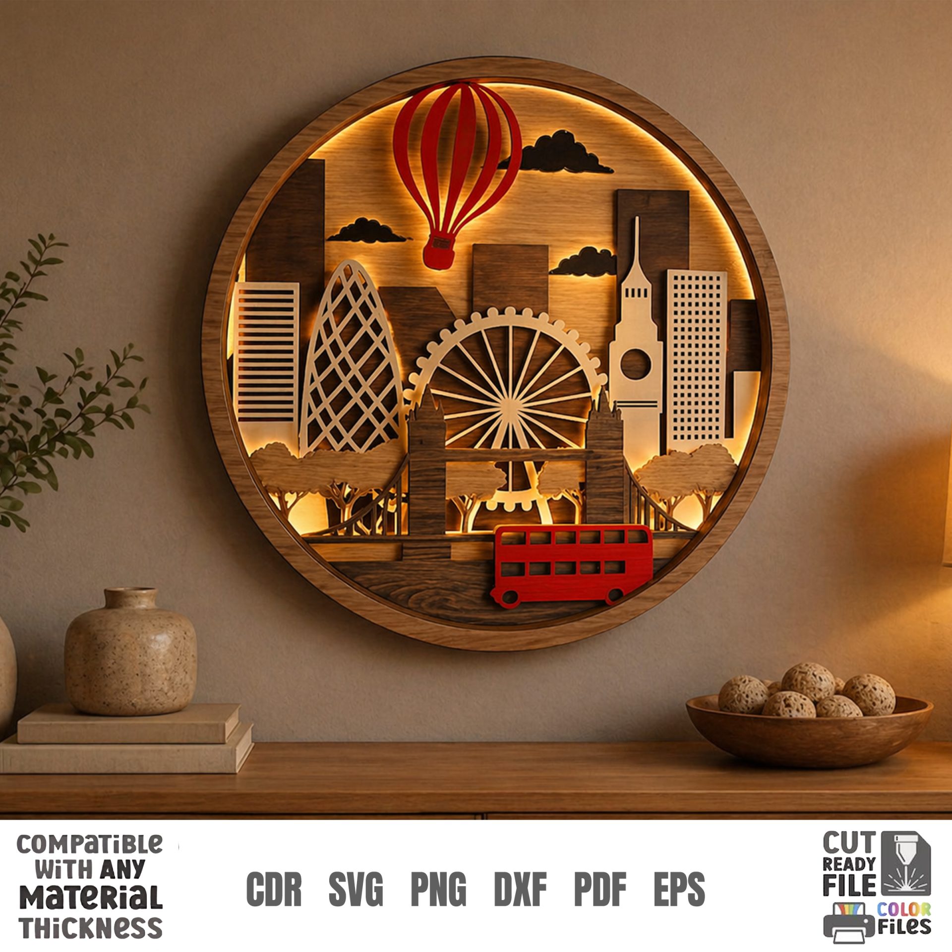 3D Night Wall Decor, Multilayer Laser Cut Files, Shadow Box Wood Art, Glowing Landscape SVG Bundle - Image 9
