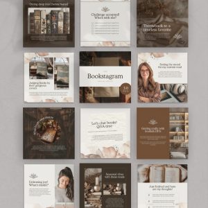 30 Bookstagram Instagram Post Templates, Canva Editable Book Lover Branding Kit, Aesthetic Literary Social Media Posts, Modern Boutique Library Marketing Bundle