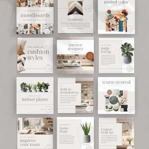Interior Design Social Media Templates, Canva Editable Decor Carousels, Aesthetic Home Branding Kit, Minimalist Interior Designer Marketing