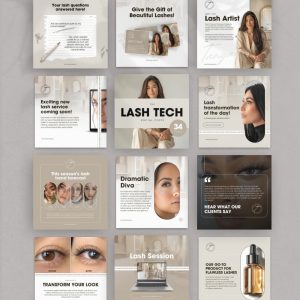 Lash Tech Social Media Templates, Canva Editable Lash Artist Posts, Aesthetic Beauty Branding Kit, Modern Eyelash Technician Marketing