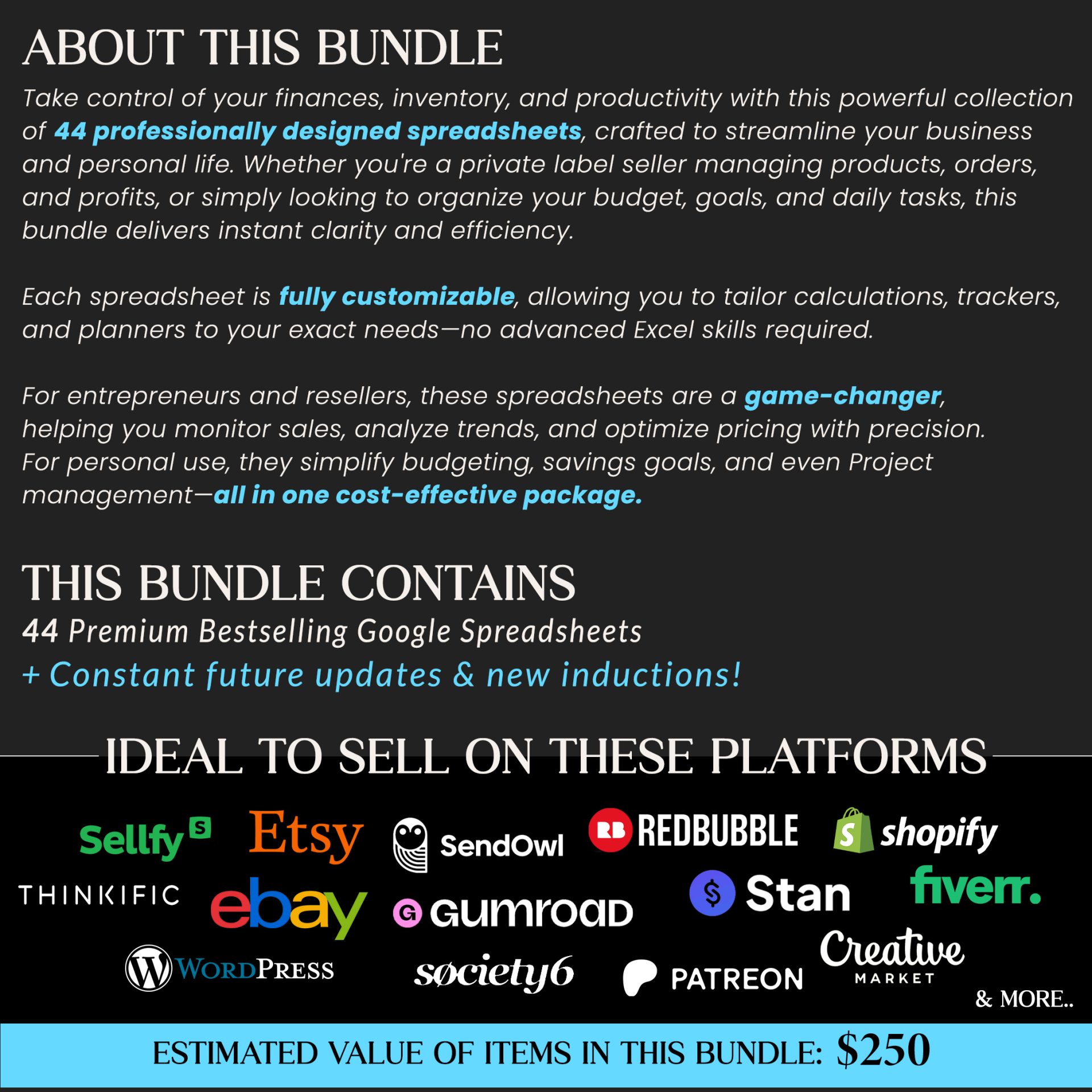 PLR Google Sheets Bundle: 45+ Resell able Templates (Digital Product) - Image 8