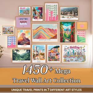 1450+ Mega Travel Wall Art Collection, Unique Travel Prints in 7 Different Art Styles, Aesthetic Gallery Wall Set PDF