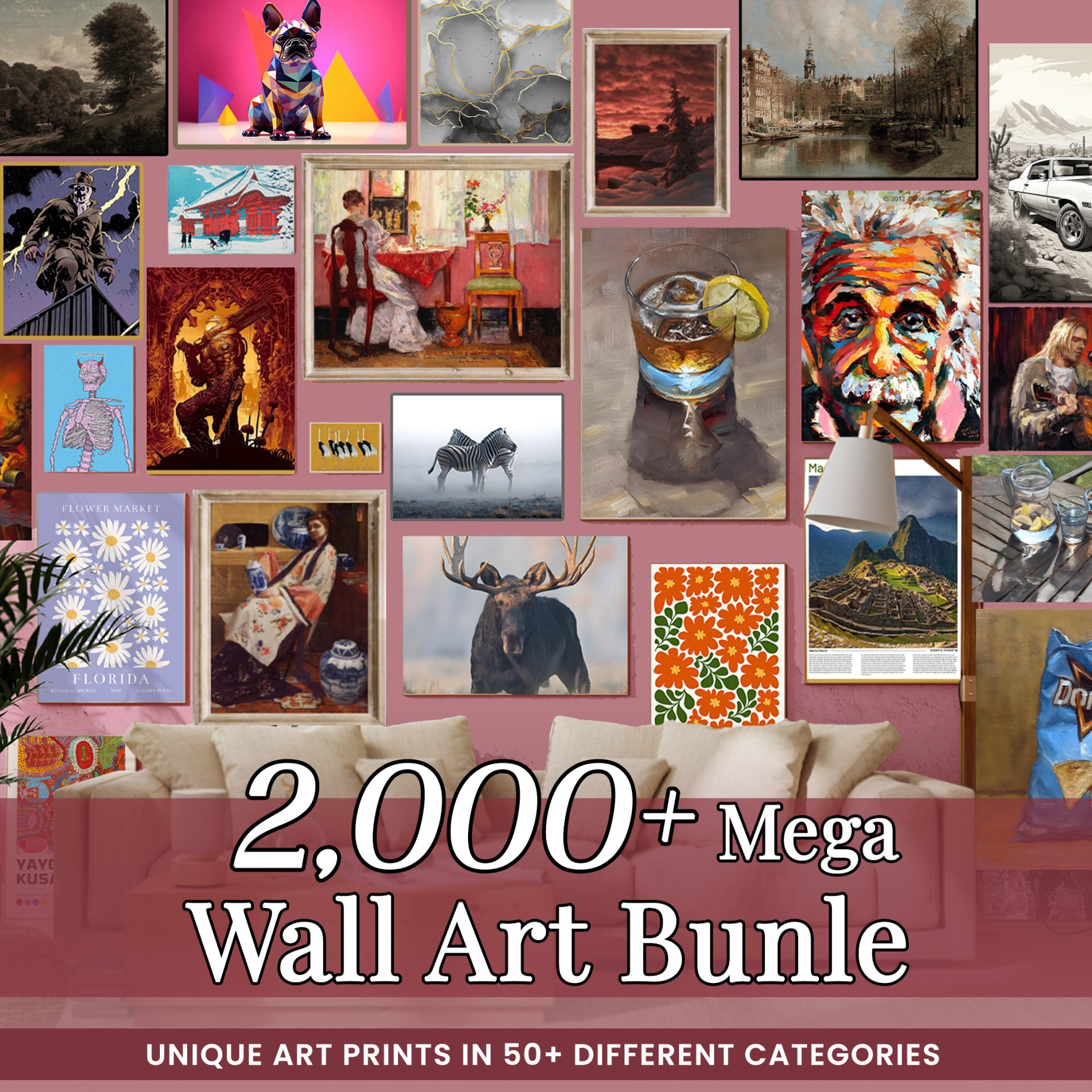 2,000+ Mega Wall Art Bundle, Unique Art Prints, 50+ Different Categories, Aesthetic Gallery Wall Set PDF