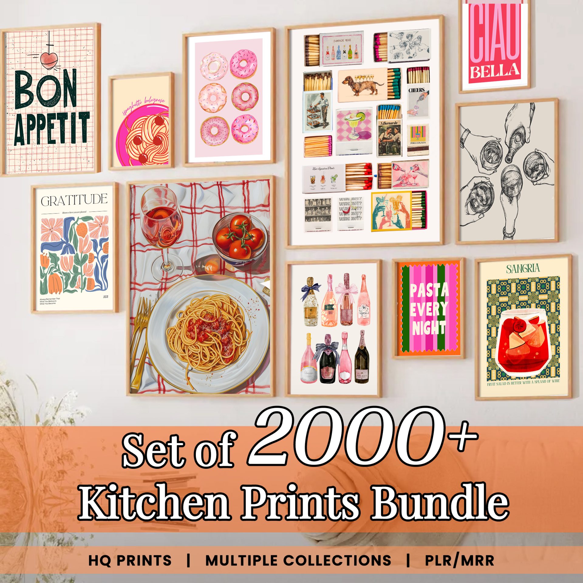 Set of 2000+ Kitchen Prints Bundle, Colorful Food & Drink Wall Art, HQ Digital Prints, PLR/MRR Aesthetic Dining Decor