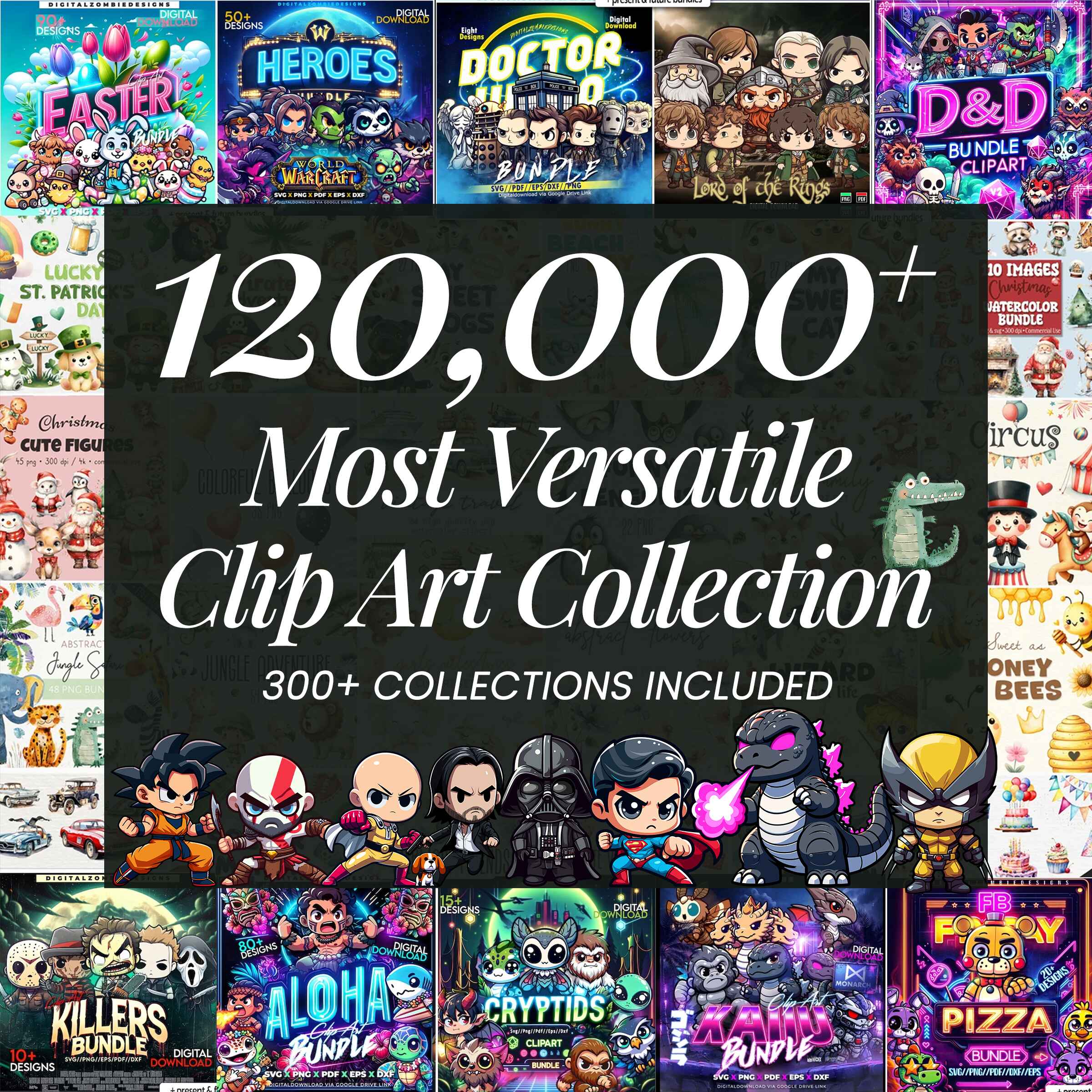 120,000+ Most Versatile Clip Art Collection, 300+ Mega Bundle, Commercial Use SVG PNG DXF, Ultimate Digital Designer Toolkit
