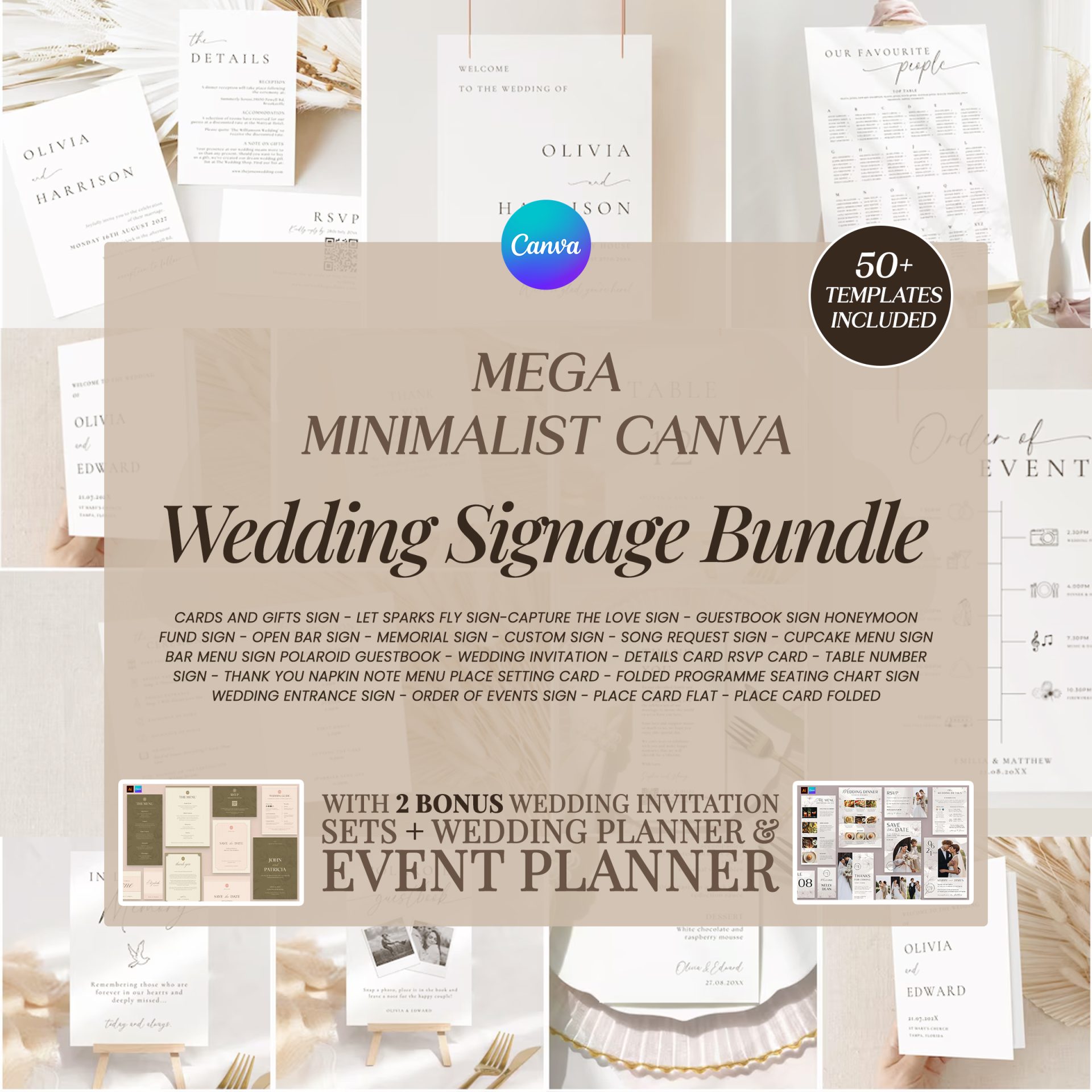 Minimalist Wedding Sign Bundle, Modern Canva Template (95+ Assets) - Image 10