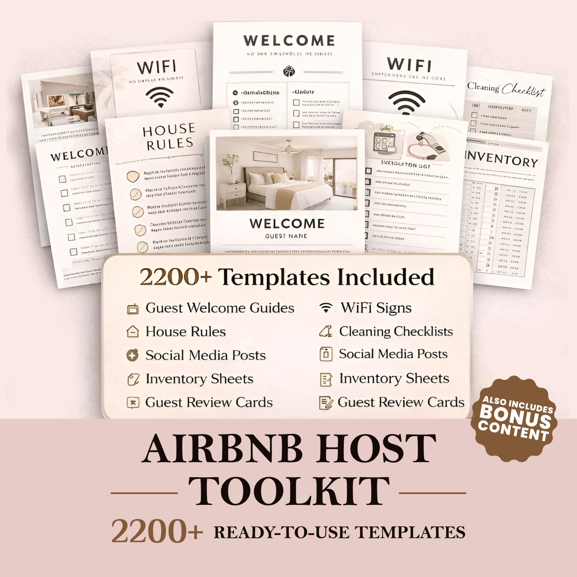 Airbnb Host Template Bundle: Signs, Checklists, Social Media (Canva Editable)