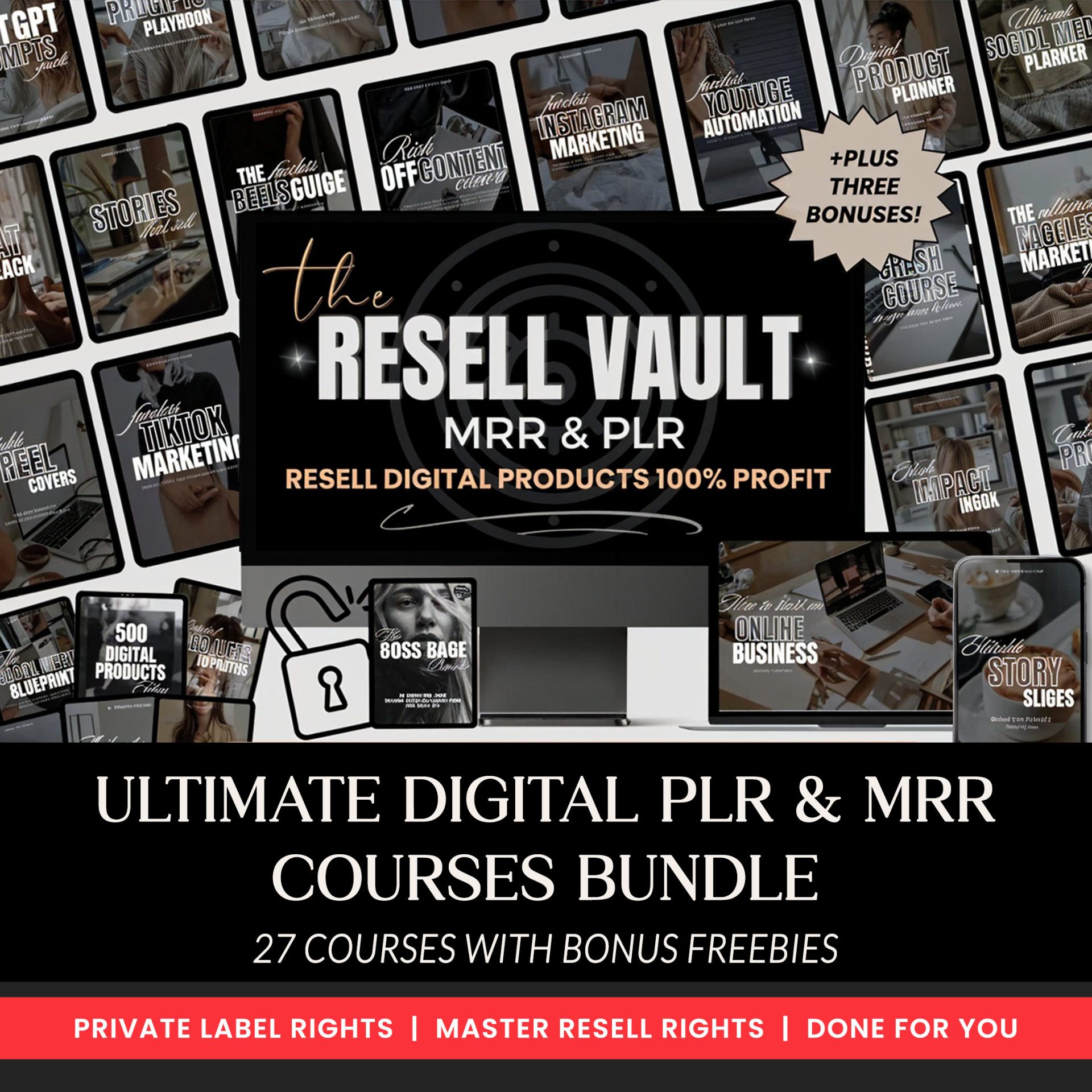 Faceless Digital Marketing Bundle 27 | Resell Vault | PLR + MRR Passive Income Done-For-You Products