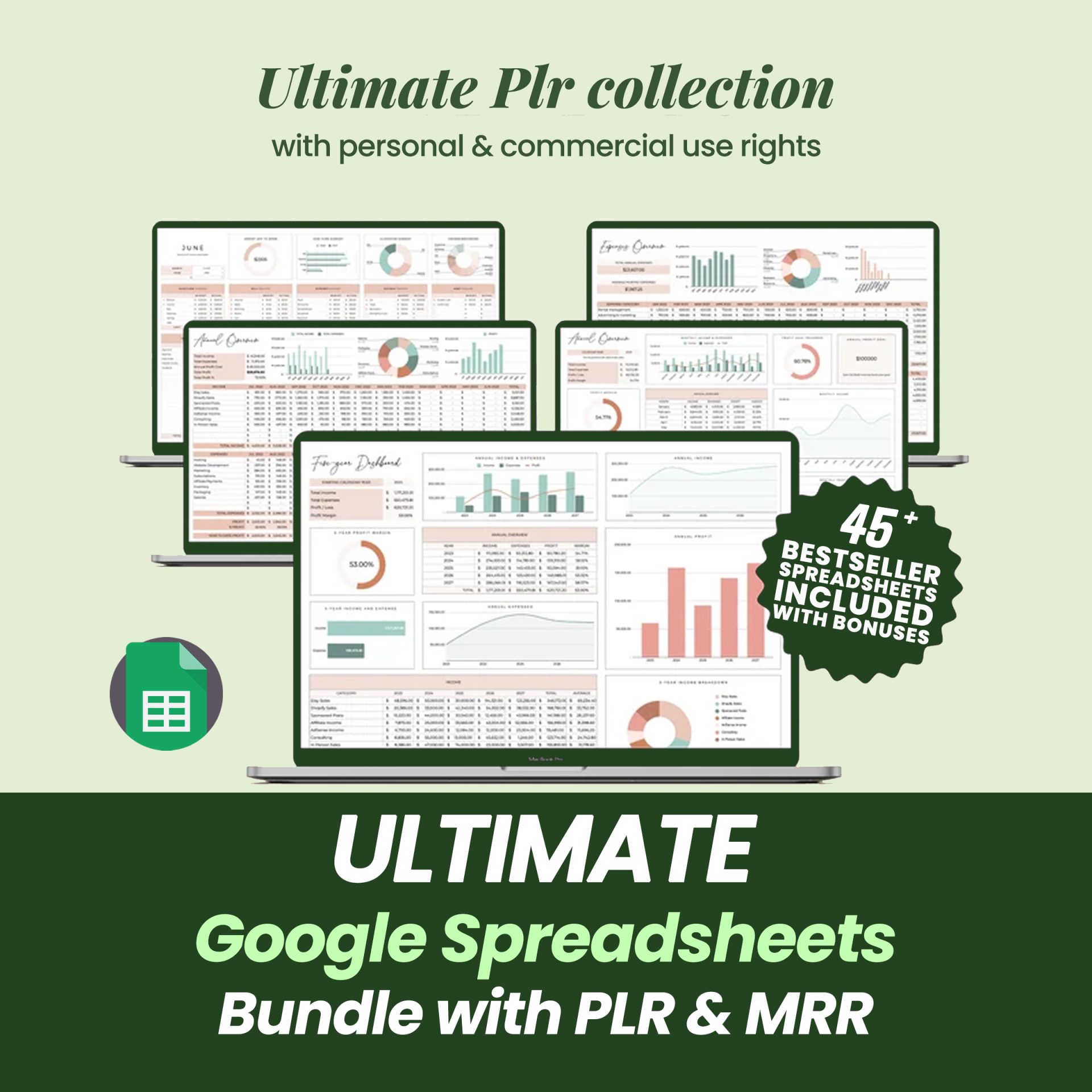 PLR Google Sheets Bundle: 45+ Resell able Templates (Digital Product)