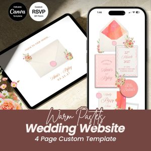Warm Paskets Wedding Website 4-Page Custom Template | Elegant & Fully Editable Digital Bundle
