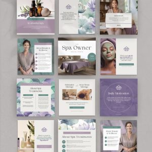 Spa Social Media Templates, Canva Editable Wellness Posts, Aesthetic Self-Care Branding Kit, Modern Spa Owner Marketing Bundle
