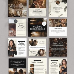 Wedding Photographer Social Media Templates, Canva Editable Photography Branding Kit, Aesthetic Wedding Planner Instagram Posts, Modern Studio Marketing Bundle