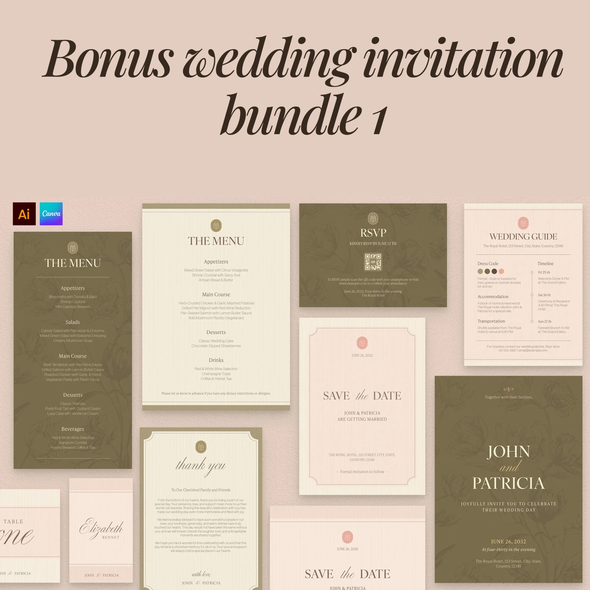 Minimalist Wedding Sign Bundle, Modern Canva Template (95+ Assets) - Image 8