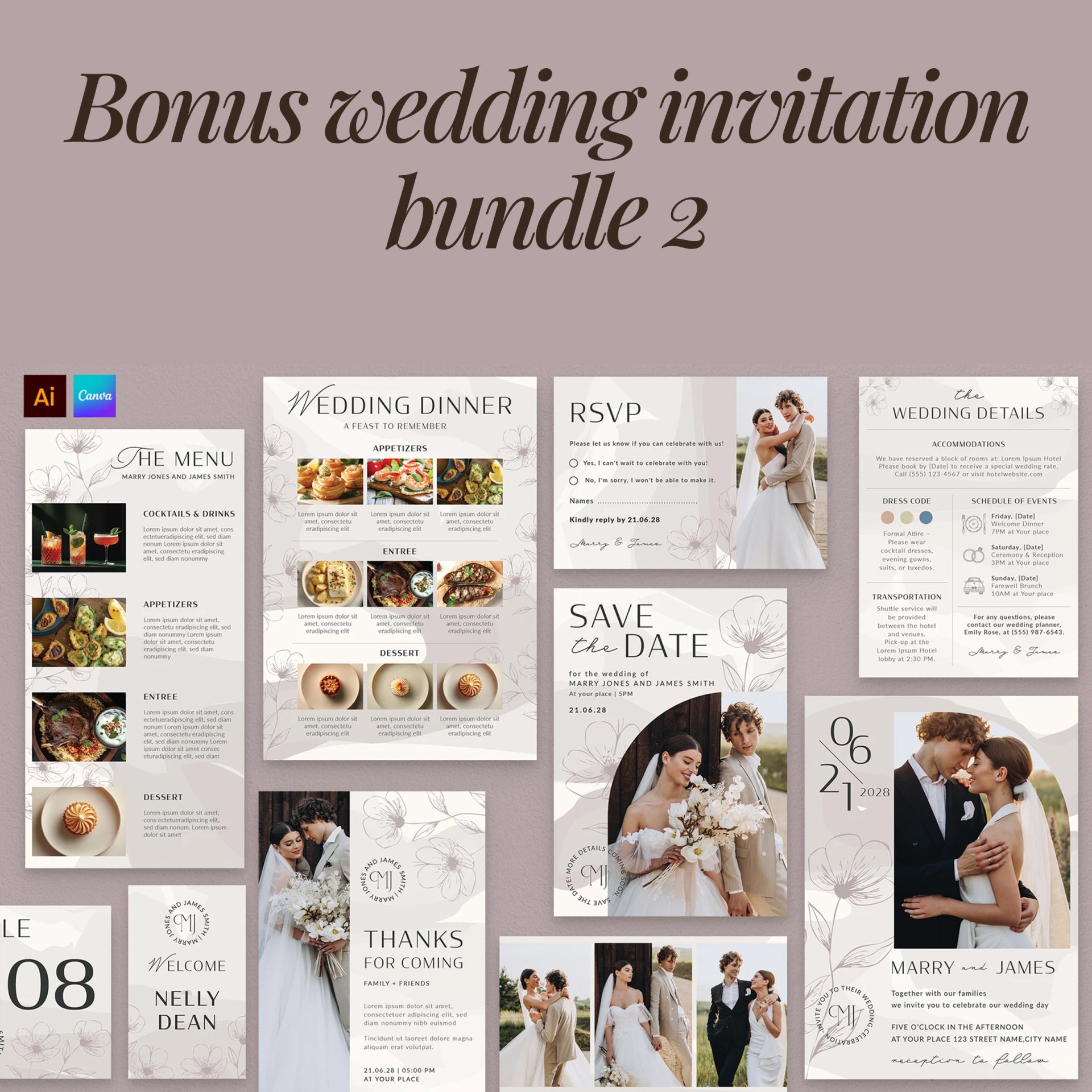 Minimalist Wedding Sign Bundle, Modern Canva Template (95+ Assets) - Image 9