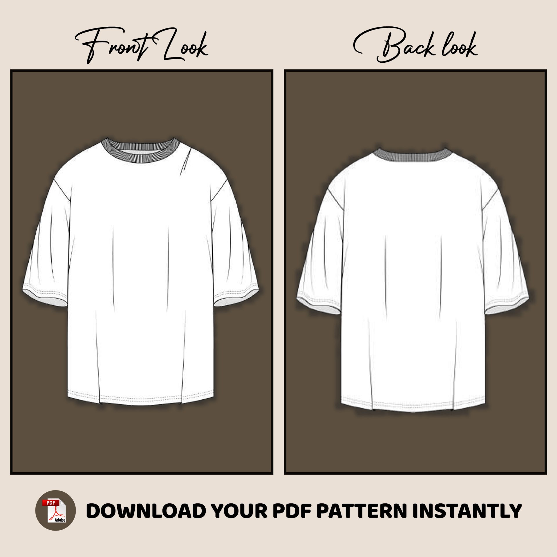 Oversized Men Shirt Sewing Pattern, Comfy PDF Male T-Shirt, Easy Drop Shoulder Tee, Loose Fit Streetwear Pattern - Image 2