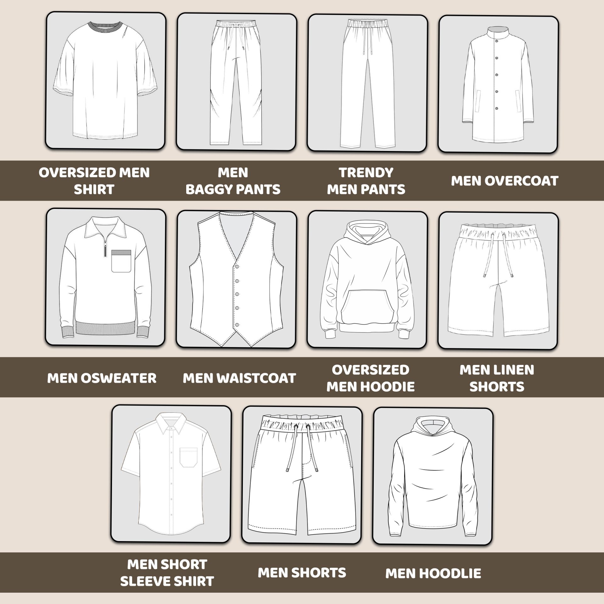 Men's Sewing Patterns Bundle: Vest, Trousers, Hoodie, Overcoat (Digital Download) - Image 19