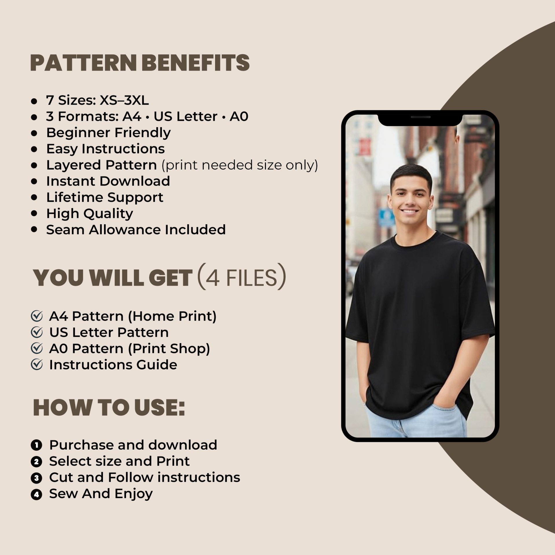 Oversized Men Shirt Sewing Pattern, Comfy PDF Male T-Shirt, Easy Drop Shoulder Tee, Loose Fit Streetwear Pattern - Image 3
