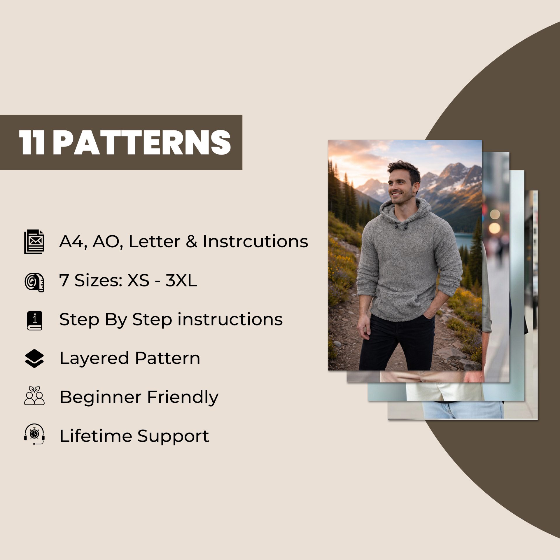Men's Sewing Patterns Bundle: Vest, Trousers, Hoodie, Overcoat (Digital Download) - Image 20